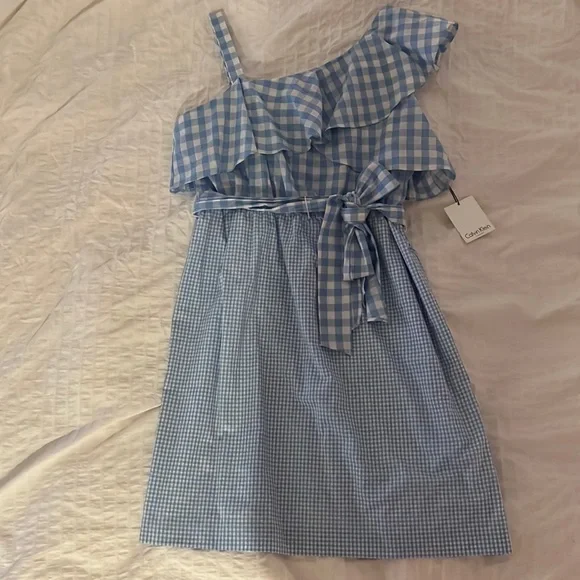 calvin klein blue gingham dress Elderflower Front Pocket Maxi Dress Gingham Baby Blue main image 1